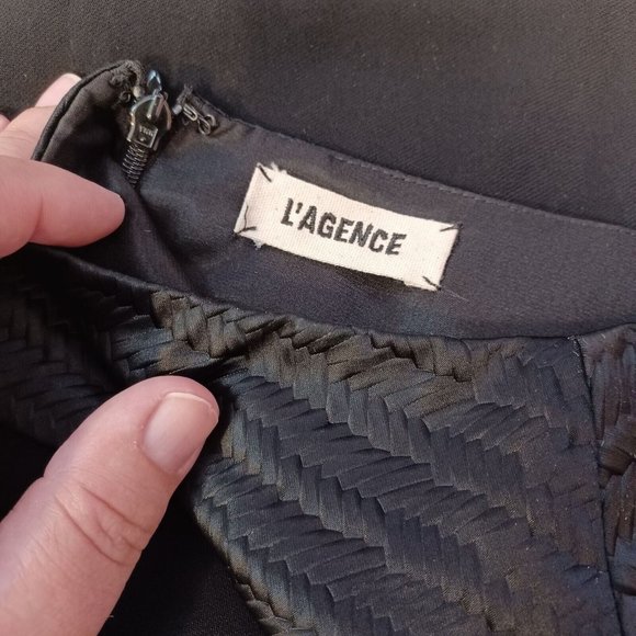 L'AGENCE WMNS Sz 6 Black Front Slit Pencil Skirt Woven Band High Waisted Modern - Picture 11 of 16